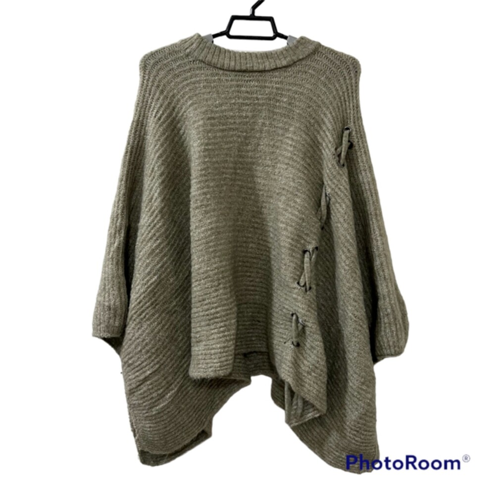 NWT Coco + Carmen Womens Beige Drawstring Poncho Acrylic Knit One Size